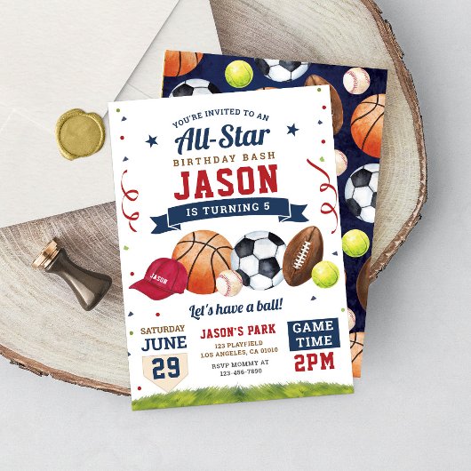 スポーツバースデーパーティオールスターモダン招待状 招待状