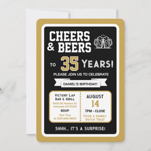 スポーツバー・サプライズパーティー 35歳の誕生日おめでとう 招待状 (正面)