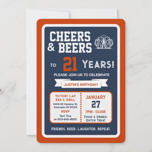 スポーツバー　バースデー乾杯＆21年目のビール 招待状 (正面)