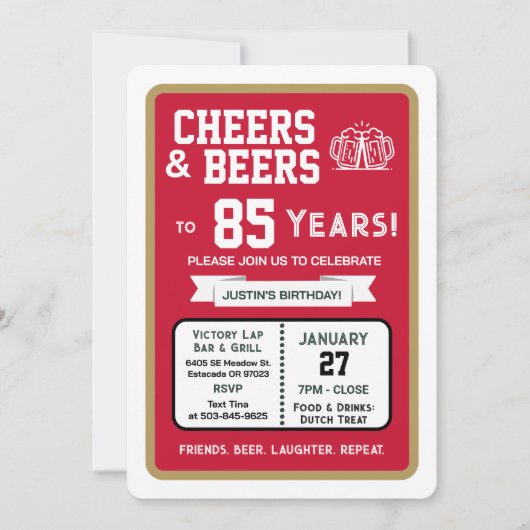 スポーツバー バースデー 乾杯&85歳までのビール 招待状 (正面)