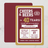 スポーツバー 誕生日おめでとう 40歳のビールで乾杯 招待状 (正面/裏面)