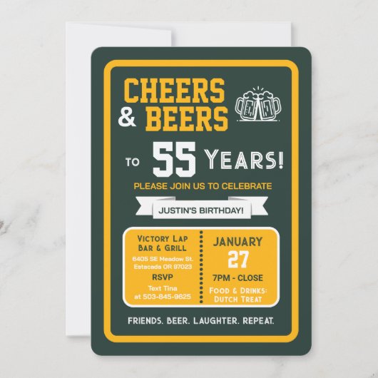 スポーツバー 誕生日おめでとう 55歳のビールで乾杯 招待状 (正面)