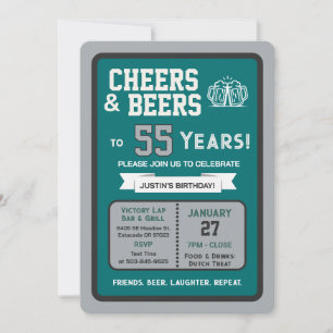 スポーツバー　55歳の誕生日おめでとう　乾杯とビール 招待状