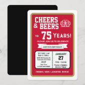 スポーツバー 75歳の誕生日おめでとう 乾杯とビール 招待状 (正面/裏面)