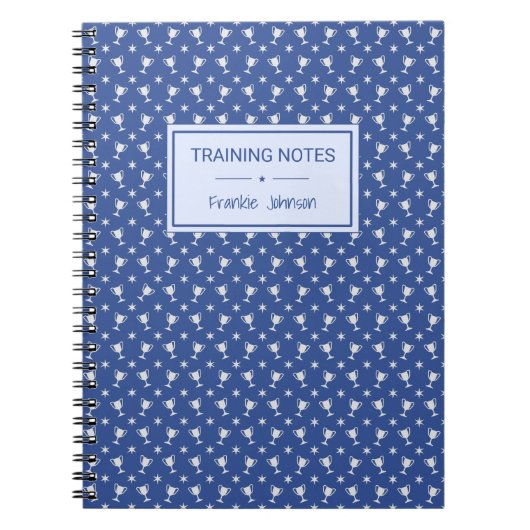 スポーツパターン(の模様が)あるトロフィーの青いトレーニングの編集キャプション ノートブック (正面)