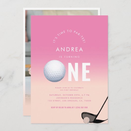 スポーツパルティーゴルフガール1st誕生日パーティー 招待状 (正面/裏面)