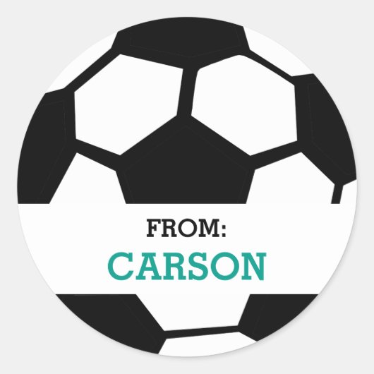 スポーツパーソナライズされたをテーマにしたパーティーのサッカーボール ラウンドシール (正面)