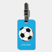 スポーツパーソナライズされたサッカーボールブルー ラゲッジタグ (正面縦)