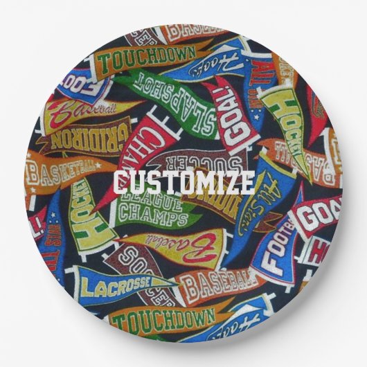 スポーツパーソナライズされたファンのペナントパターン ペーパープレート (正面)