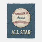 スポーツパーソナライズされたブルーベースボールブランケットギフト フリースブランケット (正面)