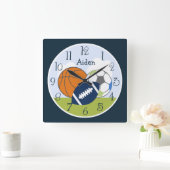 スポーツパーソナライズされたボールキッズ時計 スクエア壁時計 (ホーム)