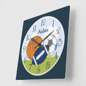 スポーツパーソナライズされたボールキッズ時計 スクエア壁時計 (傾斜)
