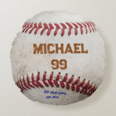 スポーツパーソナライズされたヴィンテージ野球ピローギフト ラウンドクッション (正面)