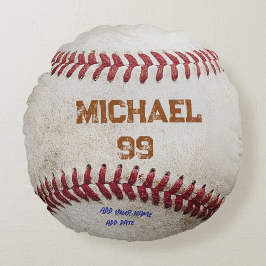 スポーツパーソナライズされたヴィンテージ野球ピローギフト ラウンドクッション (正面)
