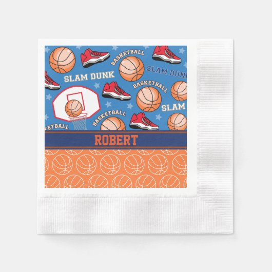 スポーツパーソナライズされた名バスケットボールファンパターン 縁ありカクテルナプキン (正面)