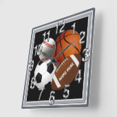 スポーツパーソナライズされた時計、あなたの名前と色 スクエア壁時計 (傾斜)