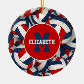 スポーツパーソナライズされた赤白青バレーボール セラミックオーナメント (正面)