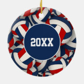 スポーツパーソナライズされた赤白青バレーボール セラミックオーナメント (裏面)