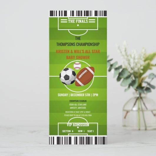 スポーツパーティの招待状 |男の子の赤ちゃんシャワー 招待状 (スタンド正面)