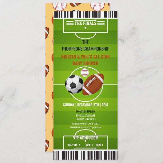 スポーツパーティの招待状 |男の子の赤ちゃんシャワー 招待状 (正面/裏面)