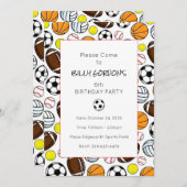 スポーツパーティーの子供たち カラフルなサッカーを楽しむ 招待状 (正面/裏面)