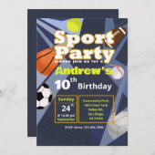 スポーツパーティーの招待状 - 子どもの誕生日パーティー 招待状 (正面/裏面)