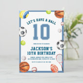 スポーツパーティーの10歳の誕生日おめでとう ボーイズスポーツ誕生日会 招待状 (スタンド正面)