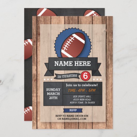 スポーツパーティーアメリカンフットボールUSA誕生日招待状 招待状 (正面/裏面)