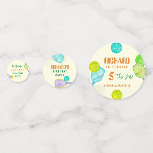 スポーツパーティーウォーターカラーピックボールをテーマにした誕生日 コンフェッティ (正面)