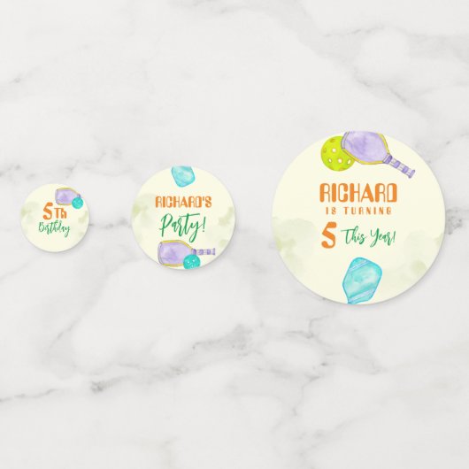 スポーツパーティーウォーターカラーピックボールをテーマにした誕生日 コンフェッティ (裏面)