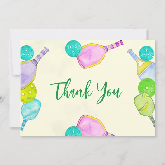 スポーツパーティーウォーターカラーピックボールをテーマにした誕生日 サンキューカード (正面)