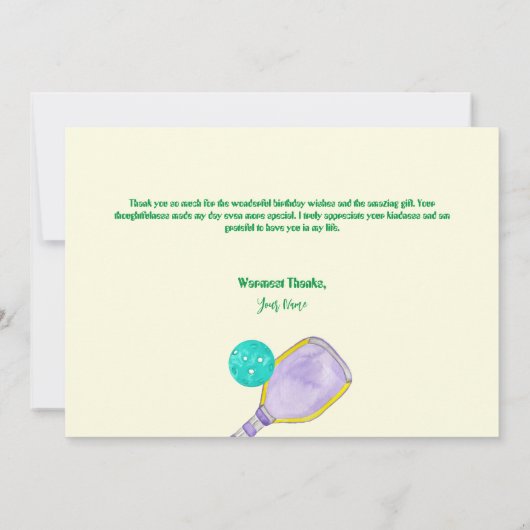 スポーツパーティーウォーターカラーピックボールをテーマにした誕生日 サンキューカード (裏面)