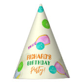 スポーツパーティーウォーターカラーピックボールをテーマにした誕生日 パーティーハット (正面)