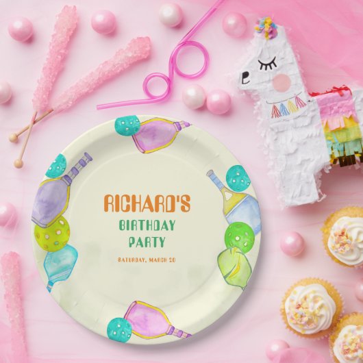 スポーツパーティーウォーターカラーピックボールをテーマにした誕生日 ペーパープレート (パーティー)