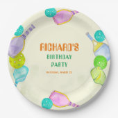 スポーツパーティーウォーターカラーピックボールをテーマにした誕生日 ペーパープレート (正面)