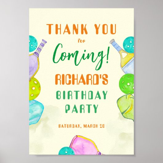 スポーツパーティーウォーターカラーピックボールをテーマにした誕生日 ポスター (正面)