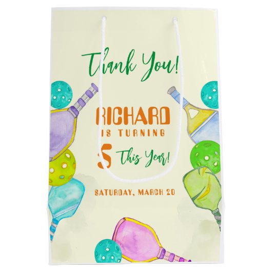 スポーツパーティーウォーターカラーピックボールをテーマにした誕生日 ミディアムペーパーバッグ (裏面)