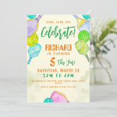 スポーツパーティーウォーターカラーピックボールをテーマにした誕生日 招待状 (スタンド正面)