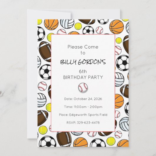 スポーツパーティーキッズ カラフルな野球の楽しみ 招待状 (正面)