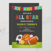 スポーツパーティーボーイオールスター野球誕生日 招待状 (正面/裏面)