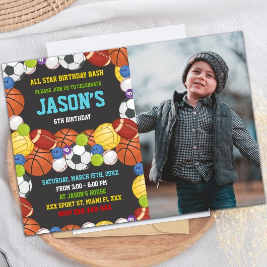 スポーツパーティー誕生日招待状と写真 招待状
