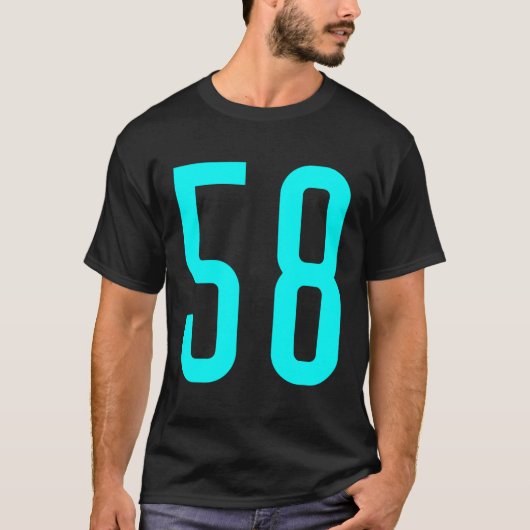 スポーツファンに人気のシアン色のナンバー58ジャージ Tシャツ (正面)