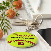 スポーツファンやアスリート向けソフトボールキーチェーン キーホルダー (側面)