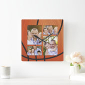 スポーツファンバスケットボールの写真コラージュの父の日 スクエア壁時計 (ホーム)