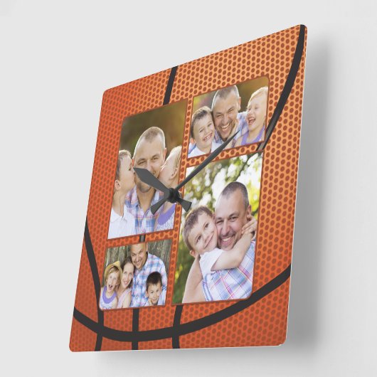 スポーツファンバスケットボールの写真コラージュの父の日 スクエア壁時計 (傾斜)