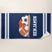 スポーツファンパーソナライズされたキッズ ビーチタオル (正面)