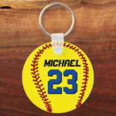 スポーツファン又はアスリート用イエローソフトボールキーチェーン キーホルダー (正面)