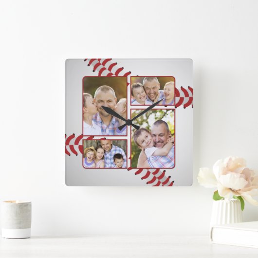 スポーツファン野球の写真集の父の日 スクエア壁時計 (ホーム)