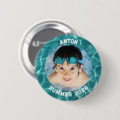 スポーツフォトアクアグリーンスイミングプール縁ど 缶バッジ (正面&裏面)