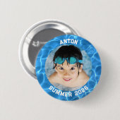 スポーツフォトアクアブルースイミングプール縁ど 缶バッジ (正面&裏面)